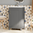 Modern Small Bathroom Vanity Cabinet With Ceramic Basin, Ample Storage, 1 Soft Close Door