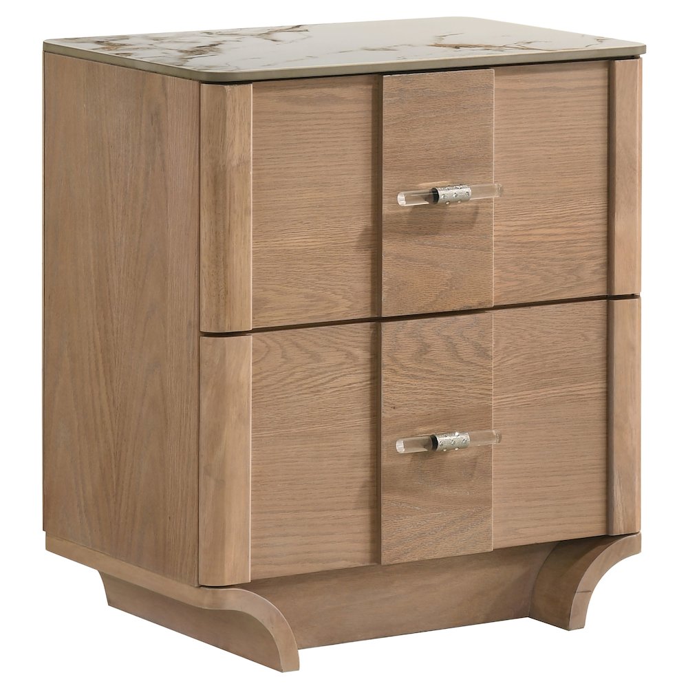 Leanne 2drawer Sinter Stone Top Nightstand Light Oak