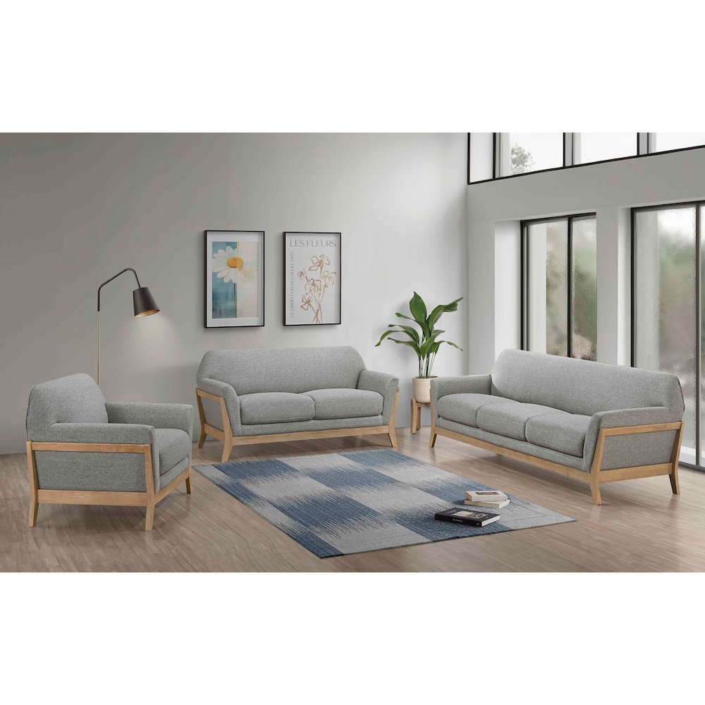 Vaughn 3piece Fabric Upholstered Flared Arm Sofa Set Grey