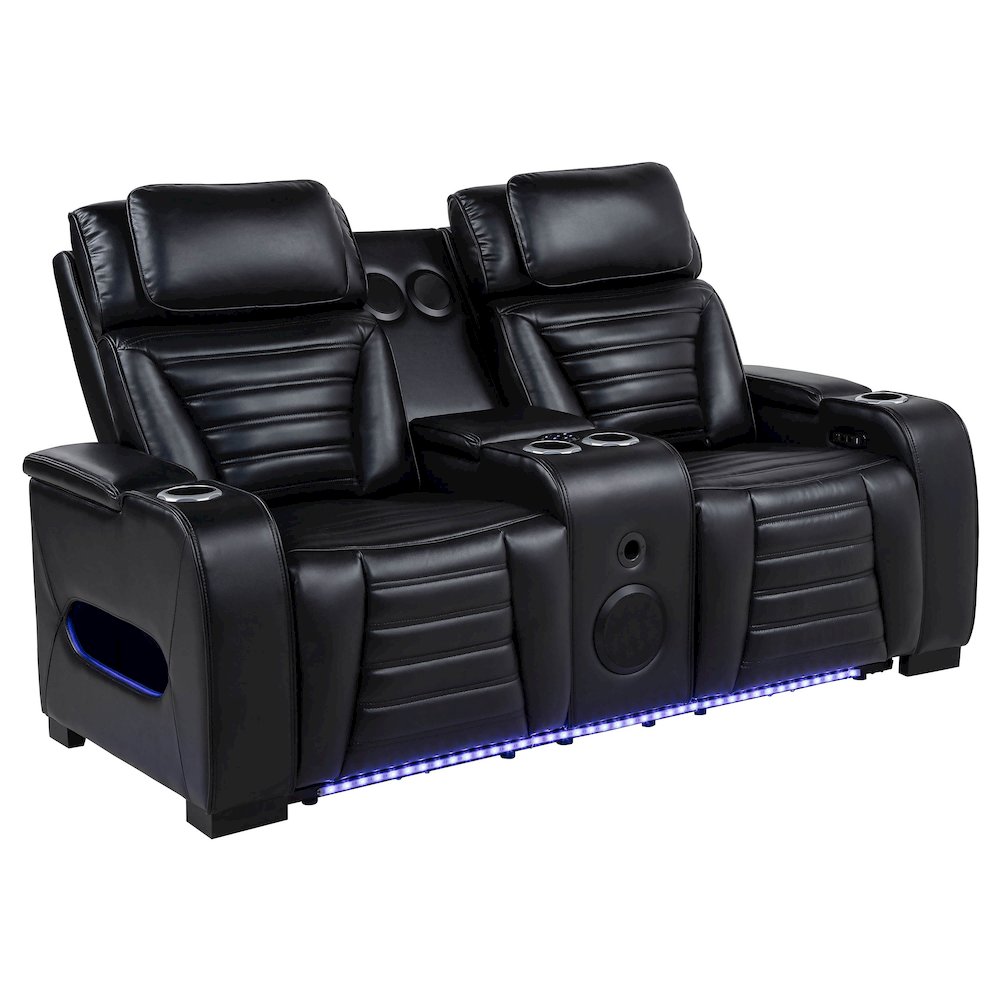 Zuma Faux Leather Dual Power Reclining LED Loveseat Black