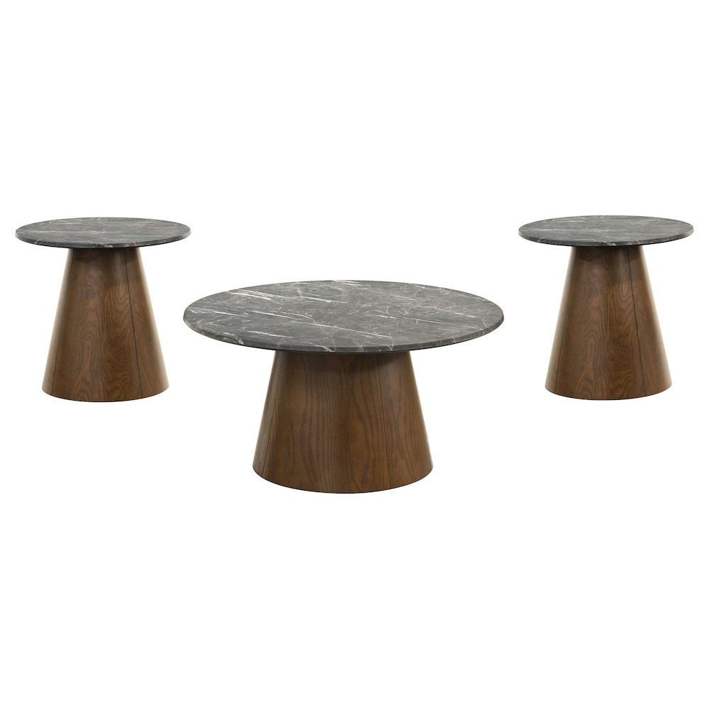 Franklin 3piece Round Pedestal Coffee Table Set Grey and Dark Brown