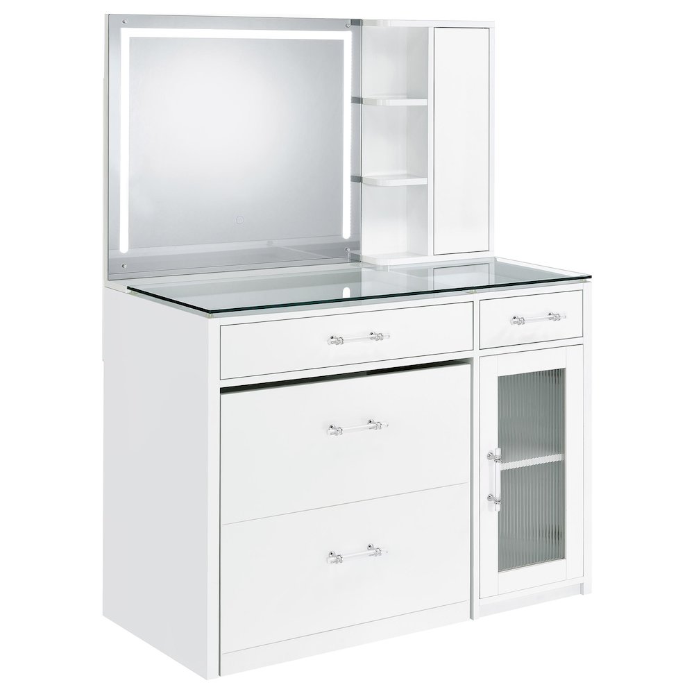 Flora 2drawer Vanity Set with LED Mirror White High Gloss