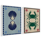 Sylvie Lush Duo Seashells and Crabs Framed Canvas Art Set by Shatha Al Dafai