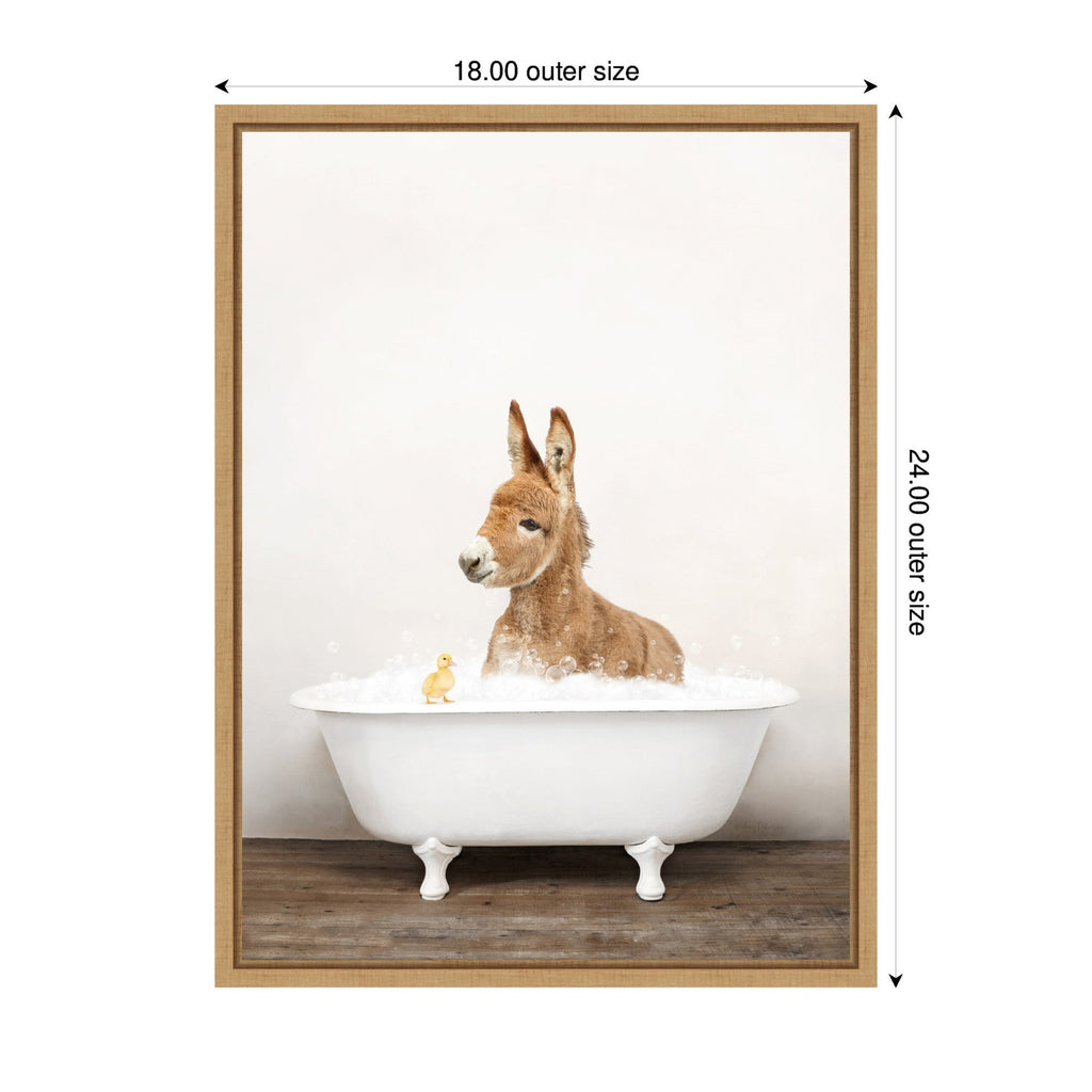 Sylvie Baby Donkey in Rustic Bathtub Framed Canvas by Amy Peterson