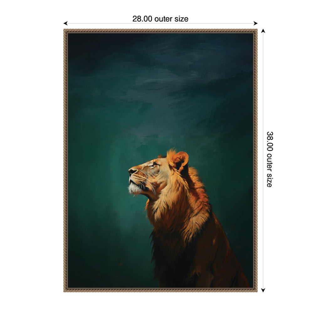 Lion on Tonal Blue Teal Green Abstract by The Creative Bunch Studio Framed Canvas Wall Art Print