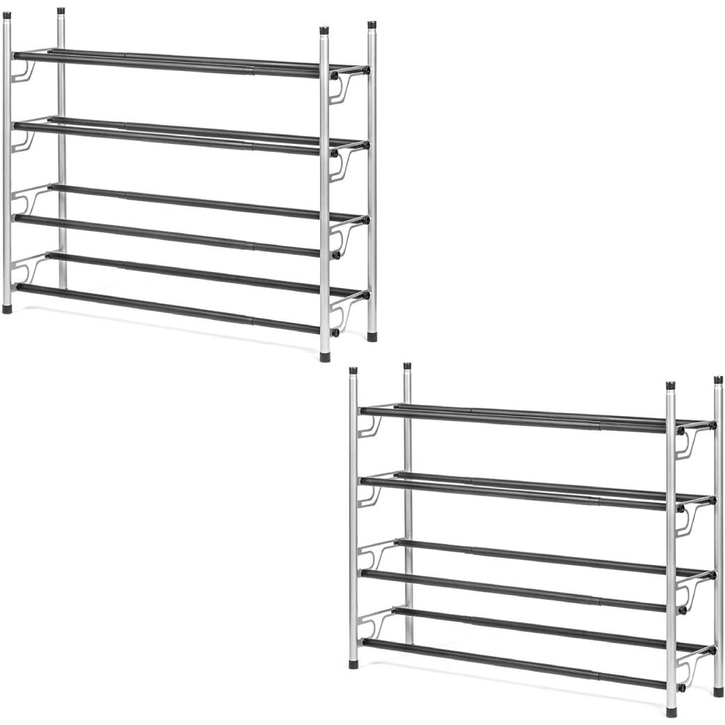 4-Tier Adjustable Shoe Rack, Slide-n-Adjust, Silver & Black Finish
