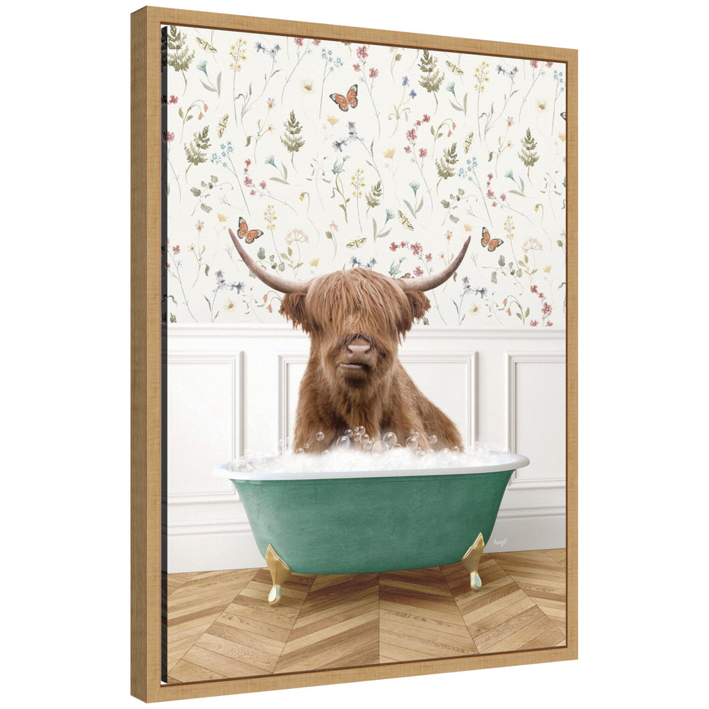 Sylvie Highland Cow in Meadow Bathtub Framed Canvas by Amy Peterson