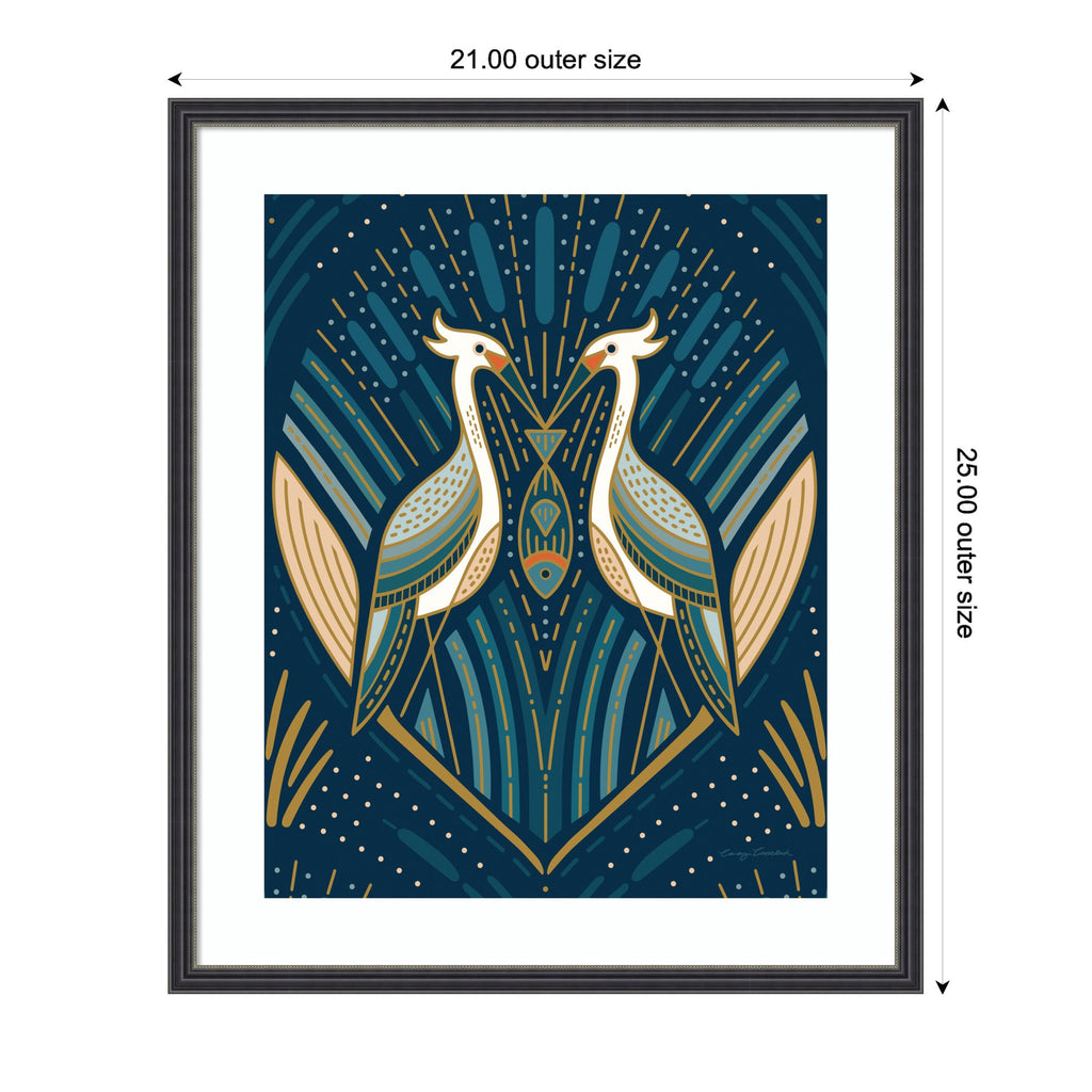 Framed Art Art Deco Herons Blue by Carey Copeland