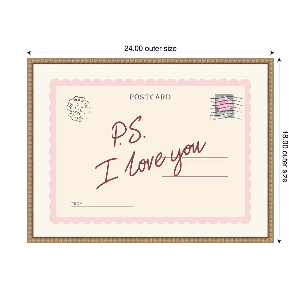 PS I Love You Postcard by Lucky Guava Framed Canvas Wall Art Print
