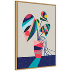 Sylvie MCM Blue and Pink Monstera Framed Canvas by Rachel Lee