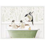 Sylvie Penguins in Fern Bath Framed Canvas by Amy Peterson