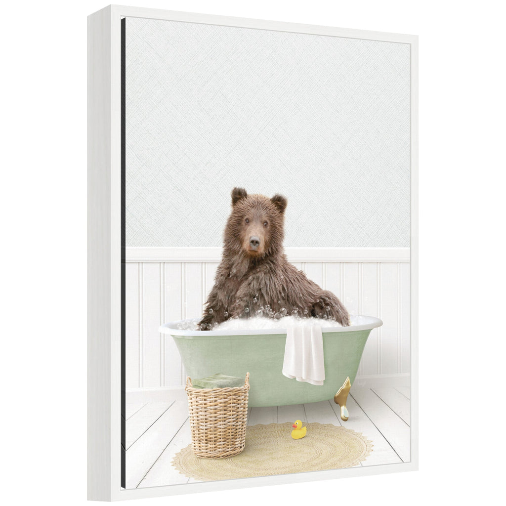 Sylvie Bear in Cottage Green Bath Framed Canvas by Amy Peterson