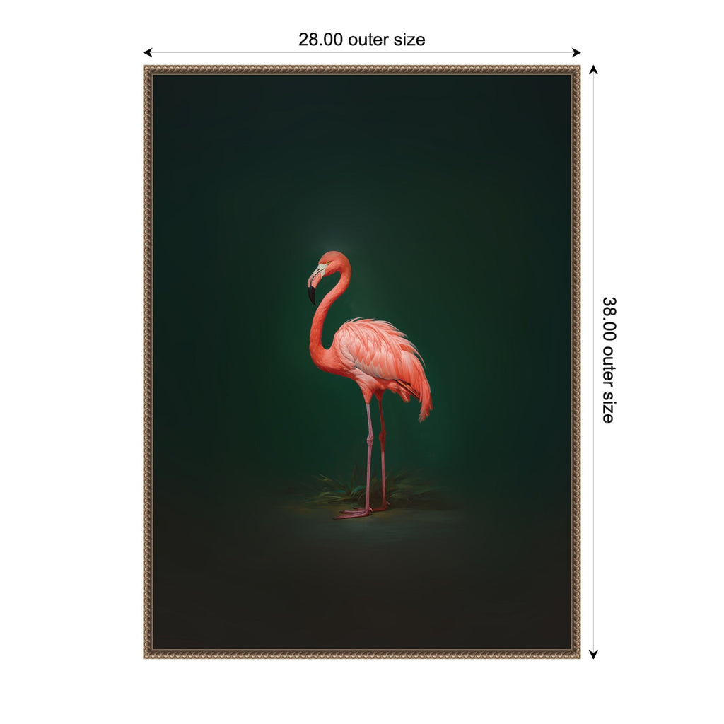 Flamingo Side View Rich Green Backdrop by The Creative Bunch Studio Framed Canvas Wall Art Print