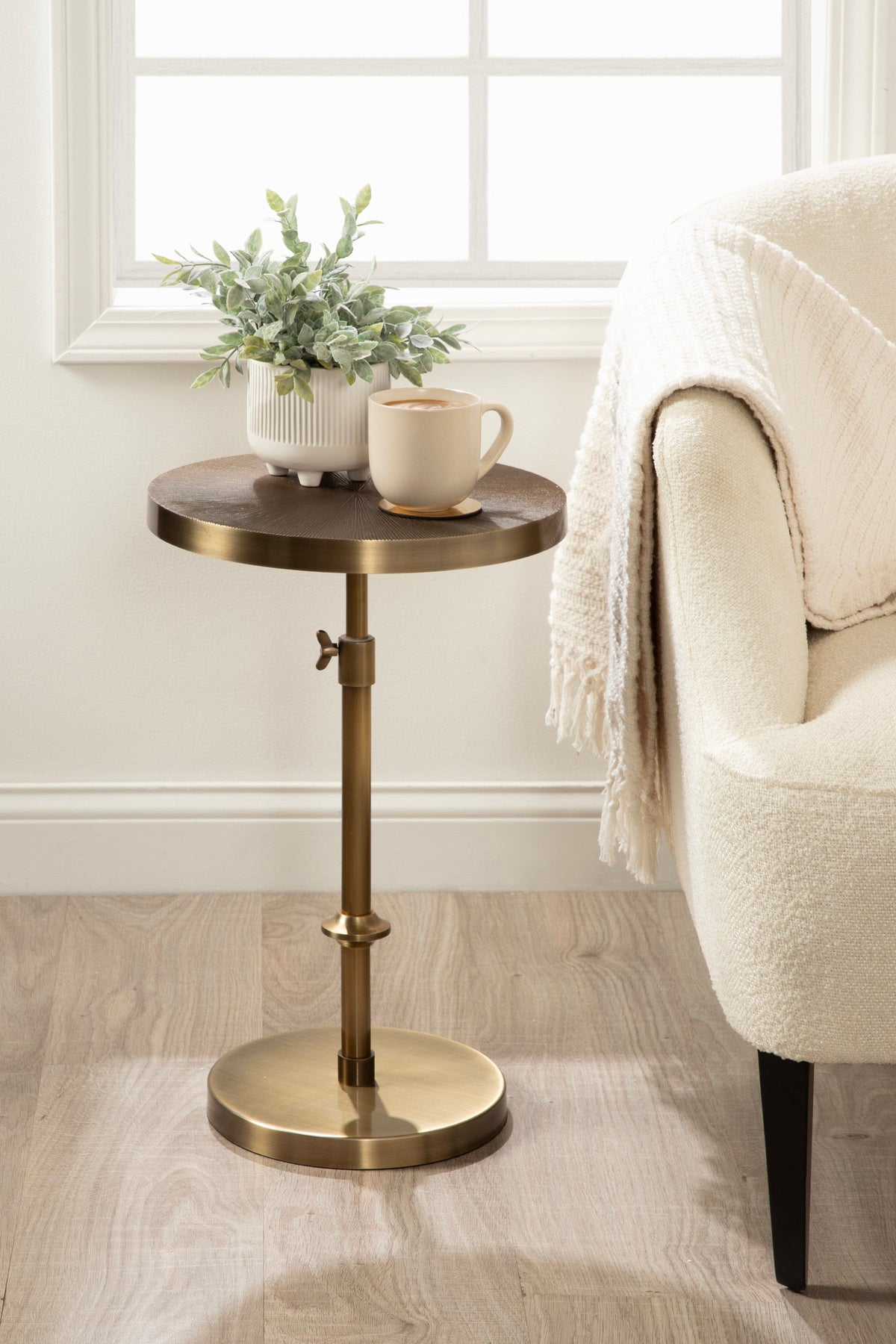 Engles Adjustable Embossed Metal Table and Plant Stand