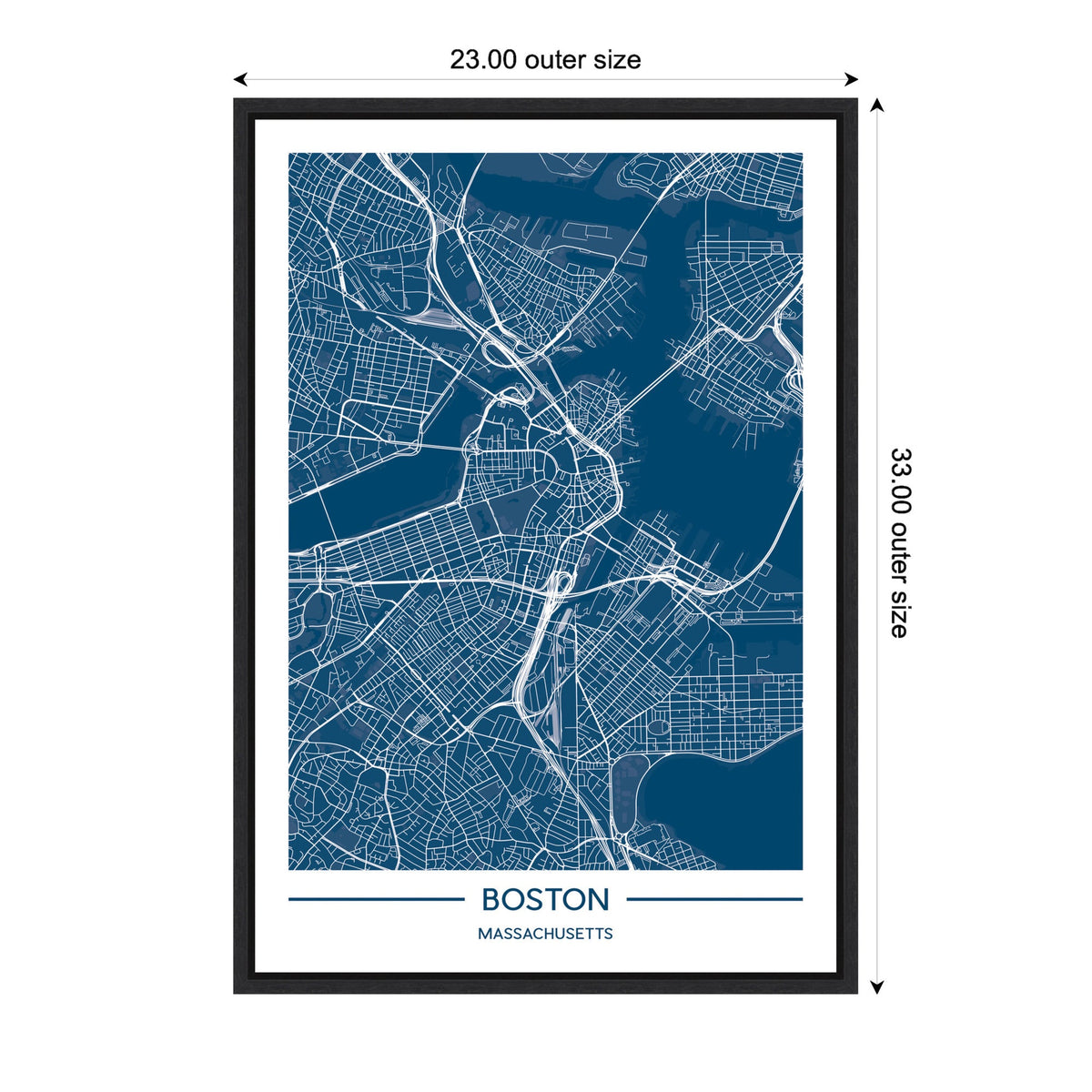 Sylvie Boston Map Regal Blue Framed Canvas by Jake Goossen
