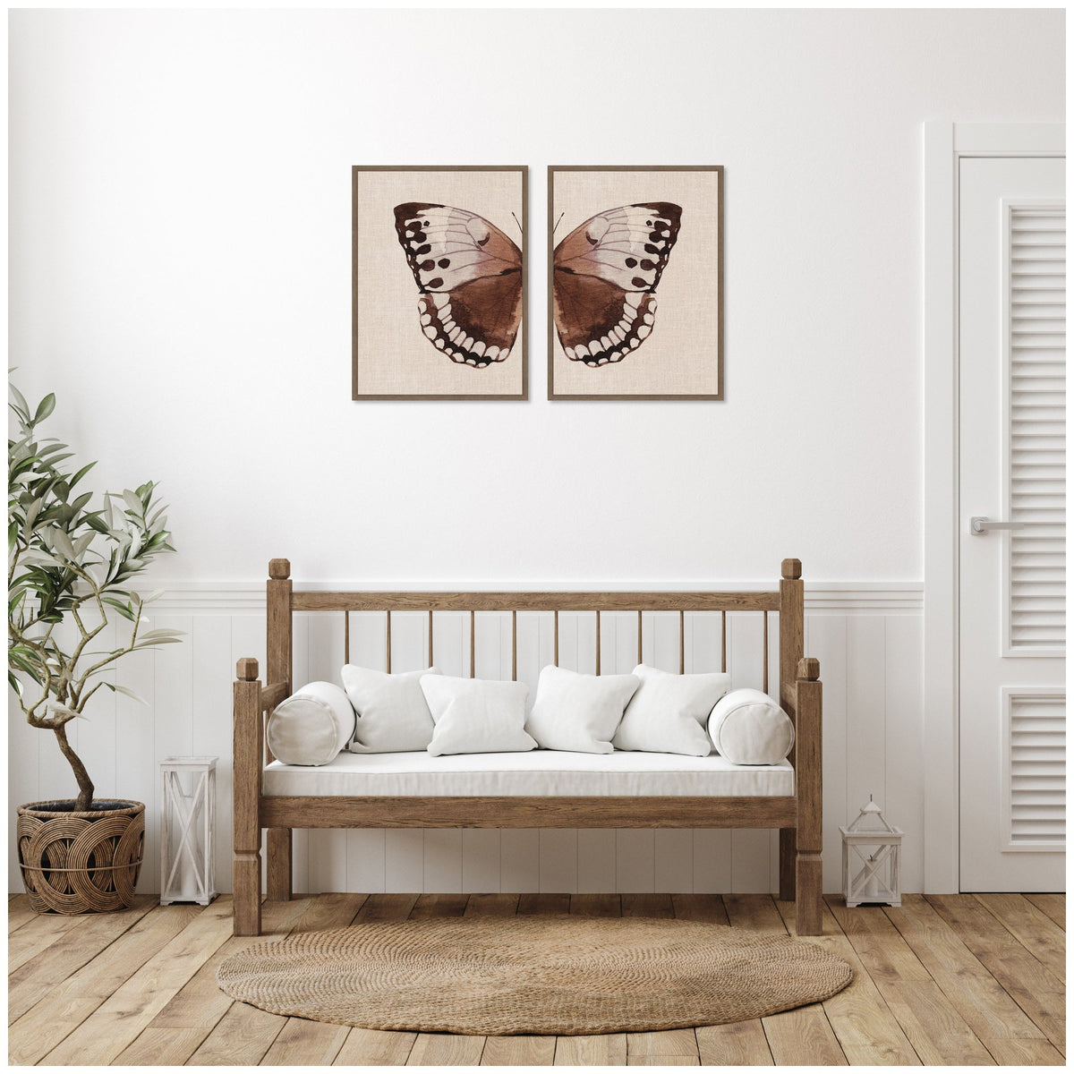Sylvie Retro Butterfly Watercolor - 2 Piece Framed Canvas Art Set by The Creative Bunch Studio