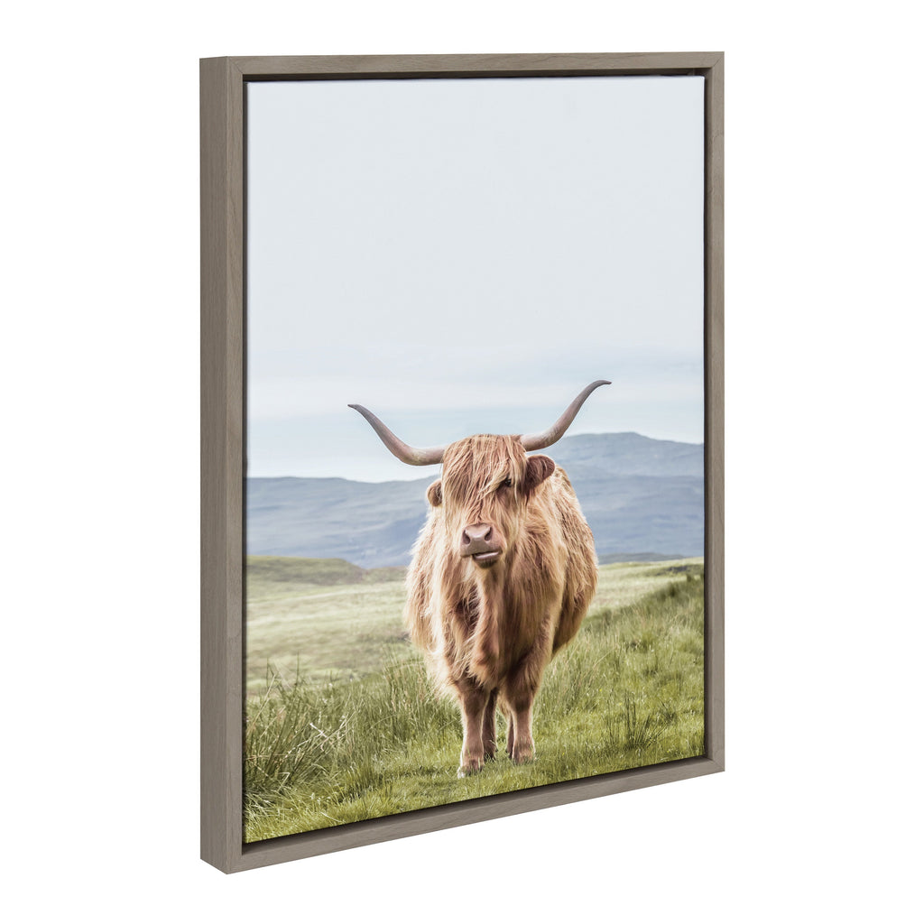 Sylvie Highland Cow Mountain Landscape Framed Canvas by The Creative Bunch Studio