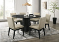 Jasper Ebony Black 7 Piece 59W Round Dining Table Set with Beige Fabric Chairs