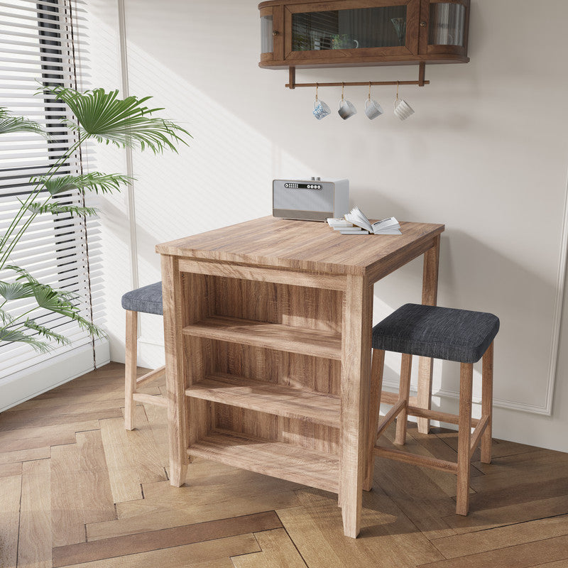 Dawson 36W Oak Finish 3-PC Counter Height Table Set