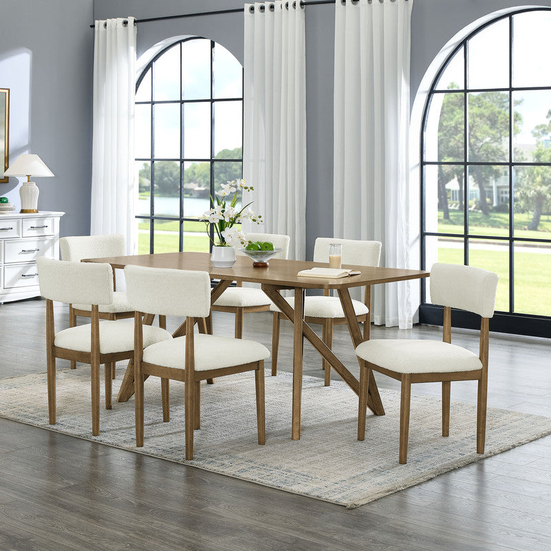 Darla 7Pc 70 Rectangular Walnut Oak Geometric Cross Base Dining Set
