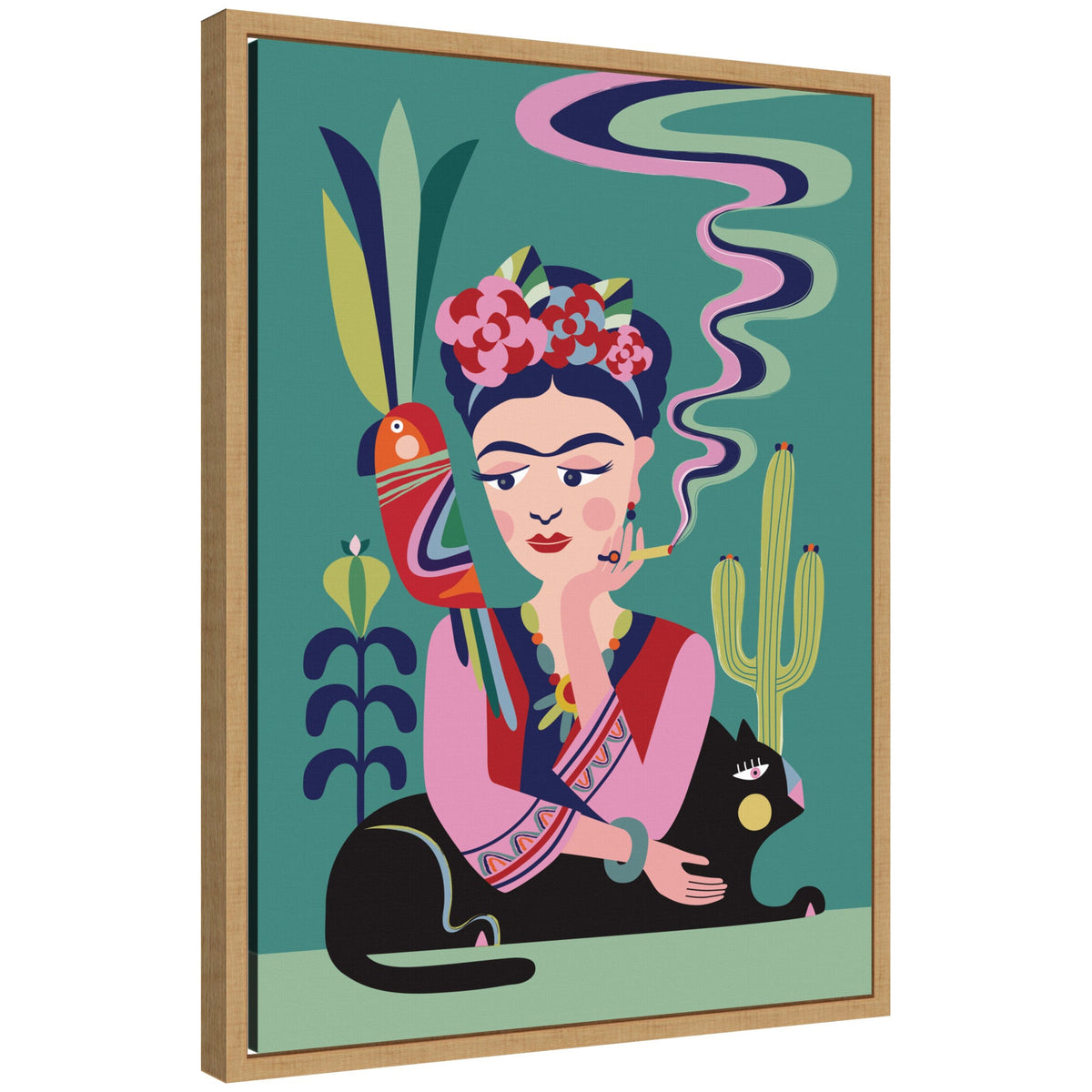 Sylvie Frida Kahlo and the Black Cat Framed Canvas by Rachel Lee