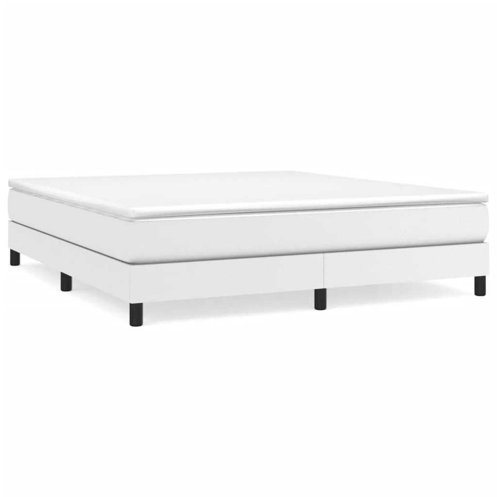 vidaXL Box Spring King Bed Frame in Faux Leather, White, Sturdy Construction, 76"x79.9" Compatible