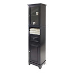 Ergode Wood Burgundy Wine Tower | Stylish & Practical Storage Solution | 15 Bottle Slots | Glass Door | 3 Shelves | Drawer | Composite Wood | Easy Assembly | (20871-VV)