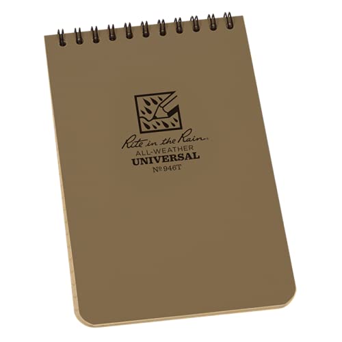 Rite In The Rain Weatherproof Top Spiral Notebook, 4' X 6', Tan Cover, Universal Pattern (No. 946T)