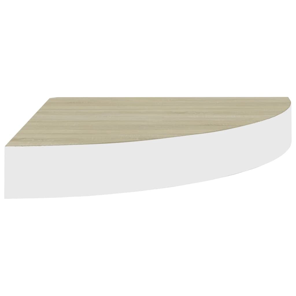 vidaXL Floating Wall Corner Shelf in Oak and White, Sturdy Honeycomb MDF and Metal Construction, Space-Saving Display Unit with Invisible Mounting System