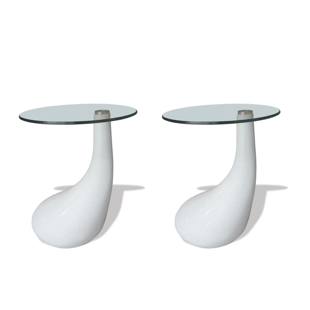 vidaXL 2-Piece Round Coffee Table Set with Glass Top - Modern & Small, White Coffee Table, Perfect for Living Room or Bedroom (16.5" Diameter)