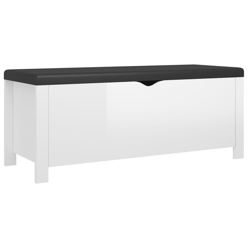 vidaXL Storage Box with Cushion Bench – High Gloss White Organizer – Living Room, Bedroom, Lounge Area