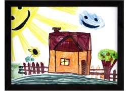 RAS Kids Art Frame - Boxed Style Wide Frame Edge Construction Paper Removable Acrylic Pane Cardboard Backing with Hooks - [Black