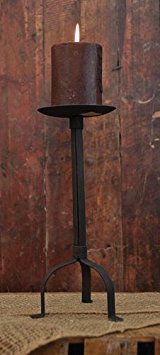 Primitive Black Pillar Candle Holder, 12 Tall, 4 Candle Plate