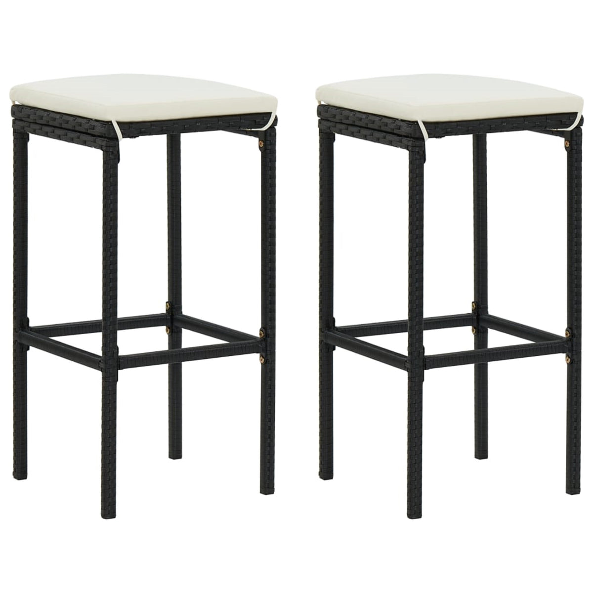 Vidaxl Bar Stools With Cushions 2 Pcs Black Poly Rattan