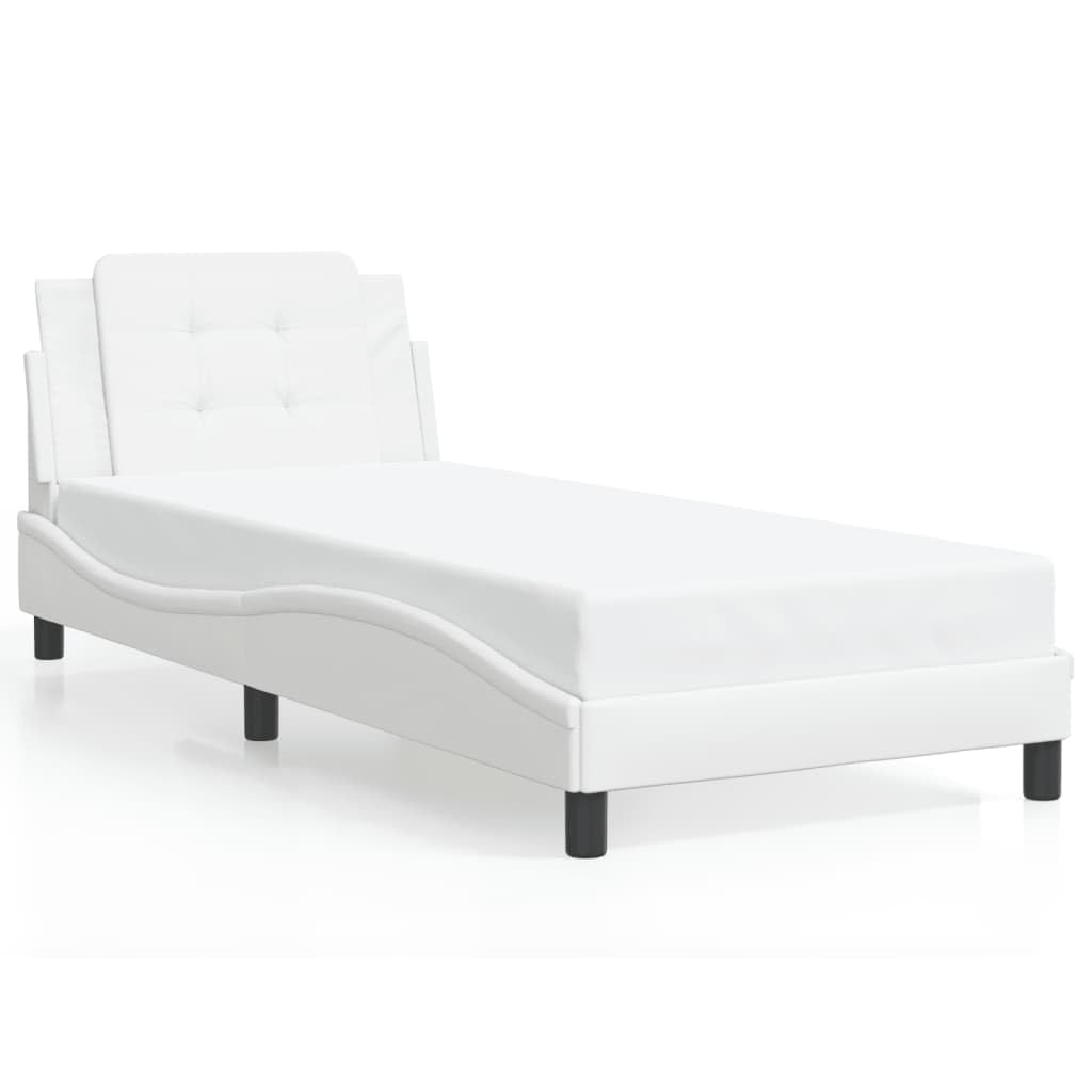 vidaXL Twin Faux Leather Bed Frame with Headboard, Plywood Slats, 39.4"x74.8", White
