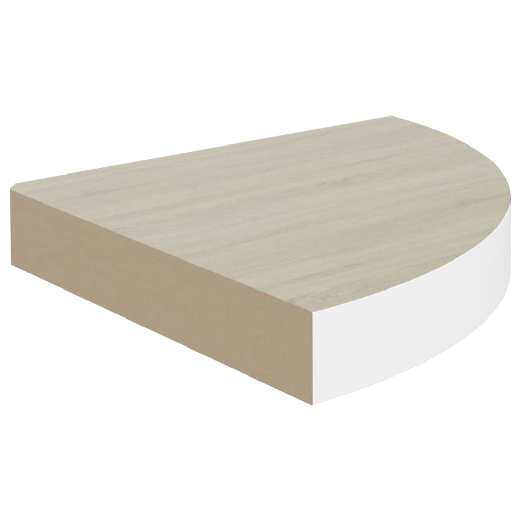 vidaXL Floating Wall Corner Shelf in Oak and White, Sturdy Honeycomb MDF and Metal Construction, Space-Saving Display Unit with Invisible Mounting System