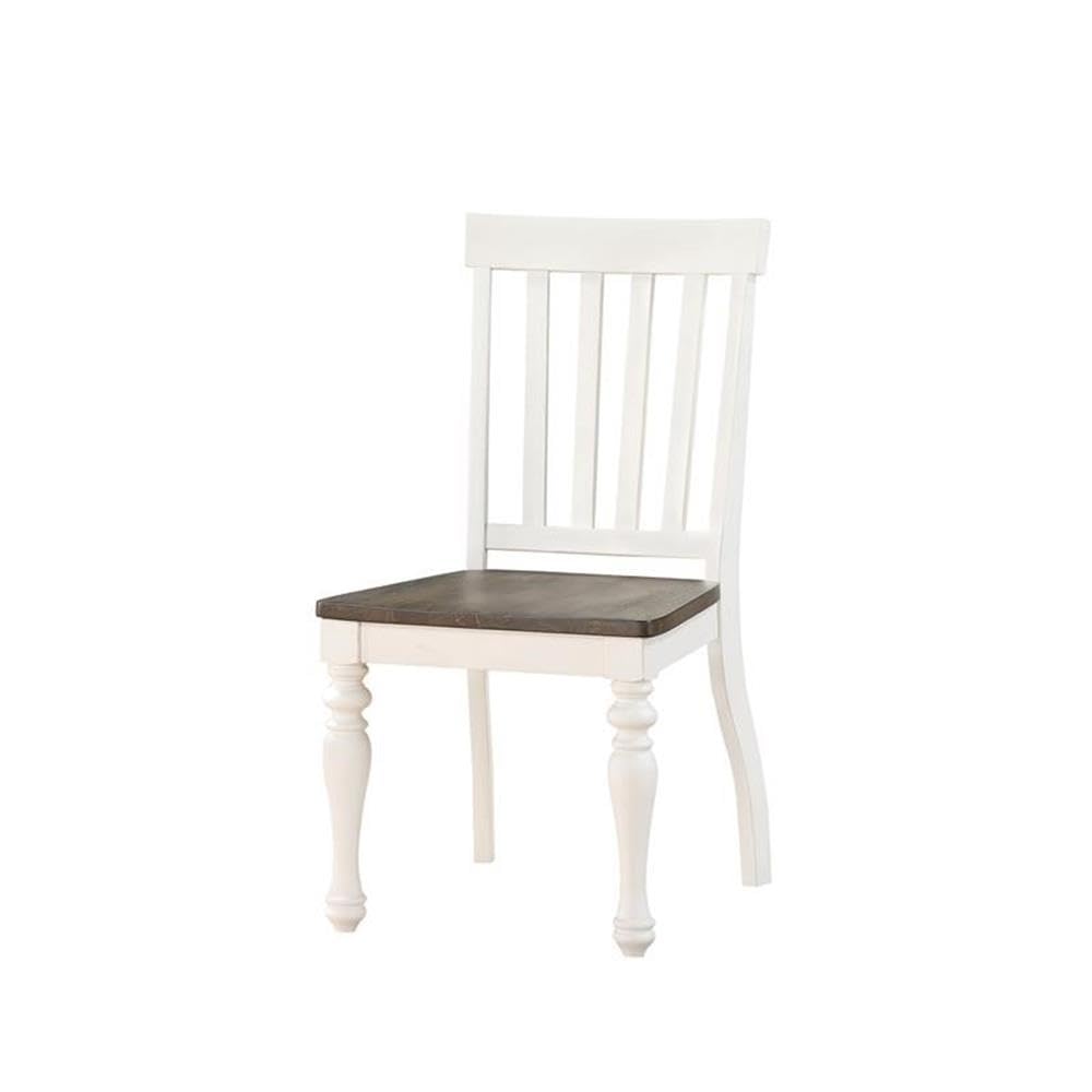 Steve Silver Farmhouse Style Dining Scooped Wood Seat White Finish, Set of 2 Side Chair, 20" L x 23.5" W x 40" H, Two-Tone Ivory and Charcoal