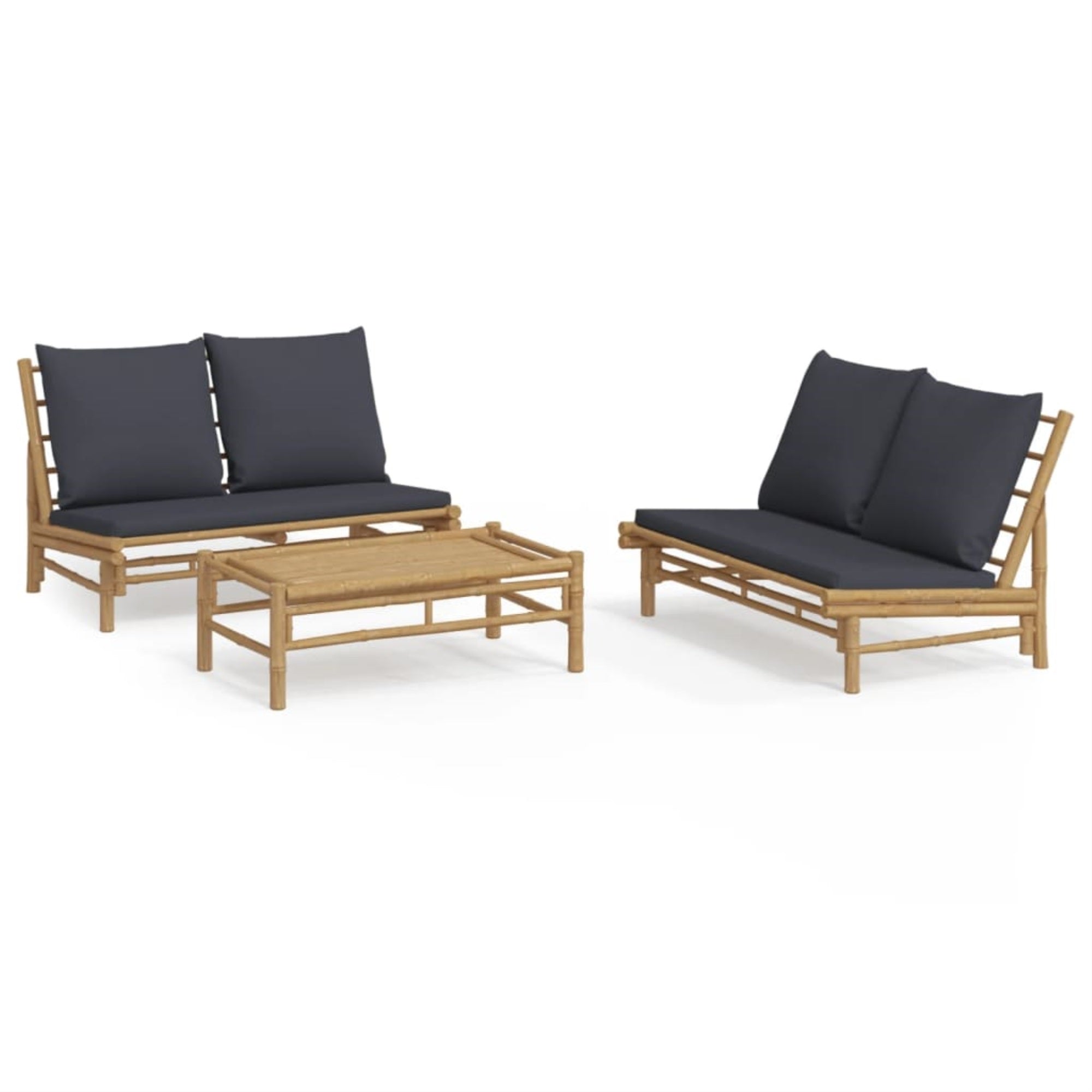 vidaXL 3 Piece Patio Lounge Set with Dark Gray Cushions Bamboo