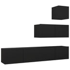 vidaXL TV Cabinet Set 4 Piece Home Living Room Bedroom Furniture HiFi Stereo Cabinet TV Stand Media Unit Entertainment Center Engineered Wood Black