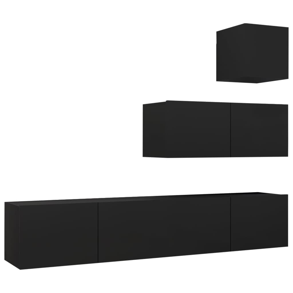 vidaXL TV Cabinet Set 4 Piece Home Living Room Bedroom Furniture HiFi Stereo Cabinet TV Stand Media Unit Entertainment Center Engineered Wood Black