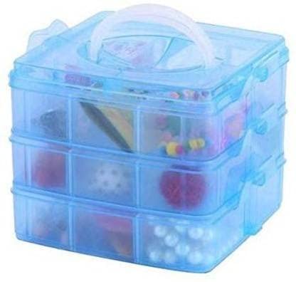 PUHBRHY Plastic 3 Tier Stackable Adjustable 18 Compartment Slot SnapLock Bead Craft Jewellery Tool Organiser (Sky Blue)