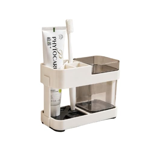 Elunexa Multipurpose Toothbrush Stand Holder Organizer for Bathroom Toothbrush Toothpaste and Daily Essentials Storage