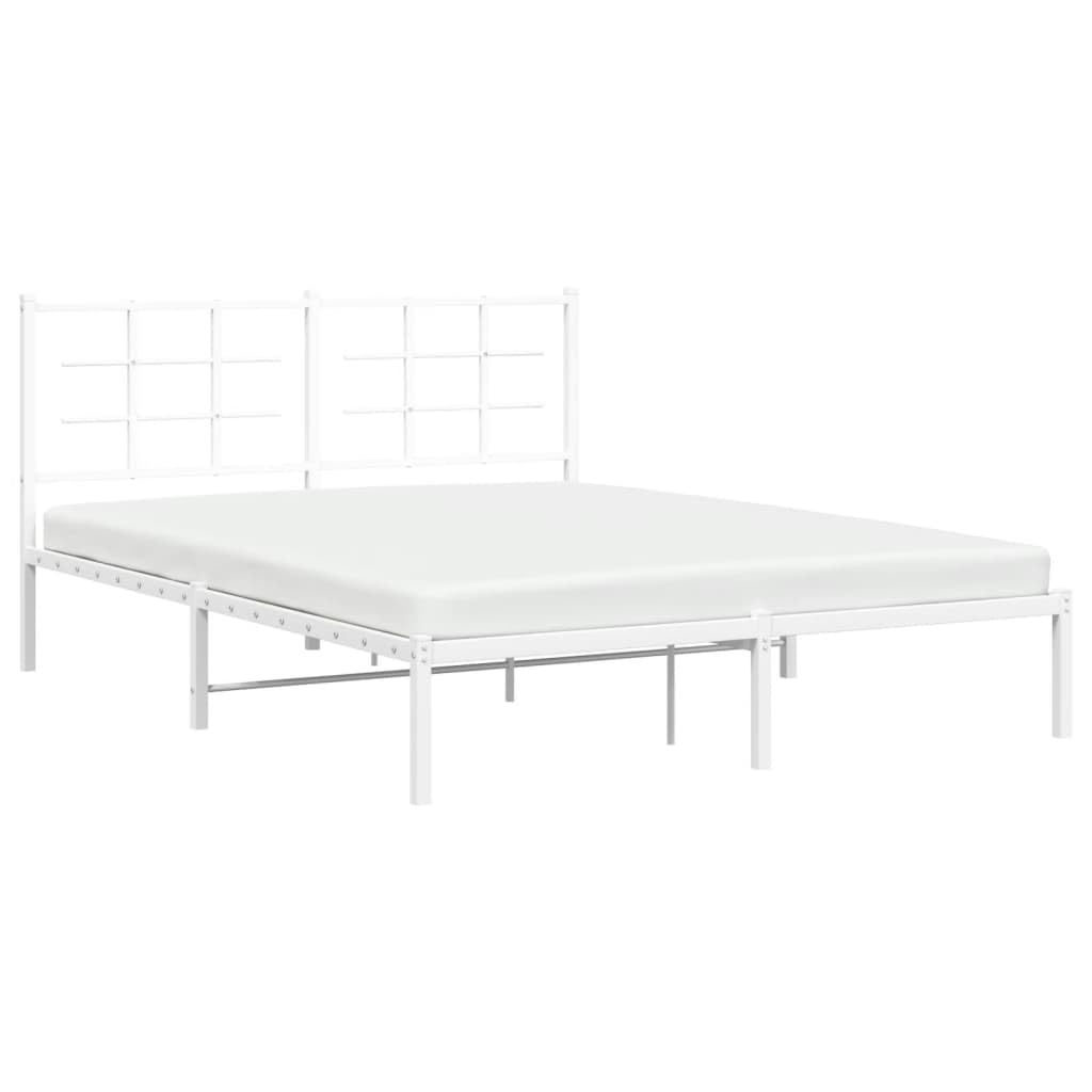 vidaXL White Metal Bed Frame-Double with Headboard, Steel Construction, 59.1"x78.7" Mattress Compatible, Under-Bed Storage, Modern Bedroom Furniture