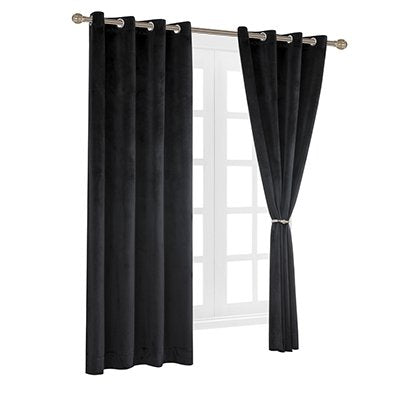 Cherry Home Luxury Velvet Blackout Curtains Panels With Grommet Draperies Eyelet 52Wx72L Inch Black, 2 Panels For Theater,Bedroo