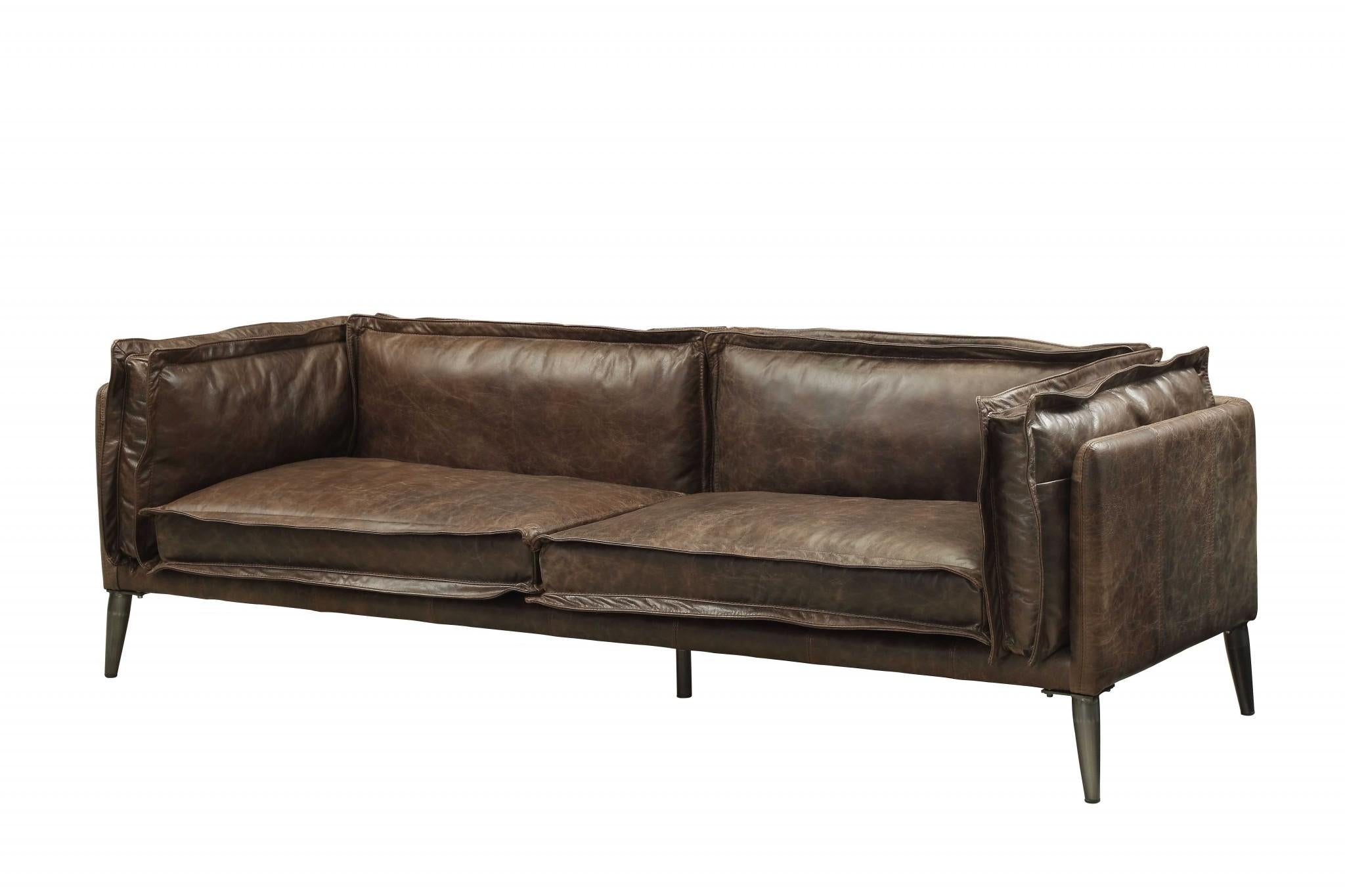 94 X 34 X 30 Distressed Chocolate Top Grain Leather Sofa