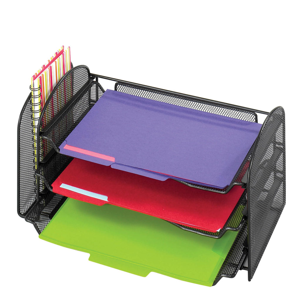 Safco Products 3265Bl Onyx Mesh Desktop Organizer With 1 Vertical/3 Horizontal Sections, Black