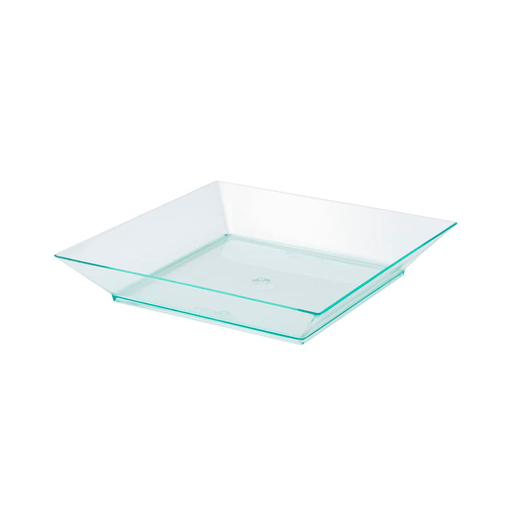 Restaurantware Square Seagreen Plastic Small Modern Plate - 4'' X 4'' X 1/2'' - 100 Count Box