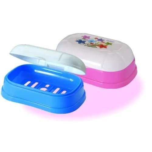 Dmitry Plastic Transparent Unbreakable Soap Case with Lid, Soap Holder, Soap Dish for Bathroom Kitchen Sink Set of 2 (Multi Col