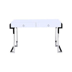 Best Master Furniture White Lacquer 2-Drawer Writing Desk Silver