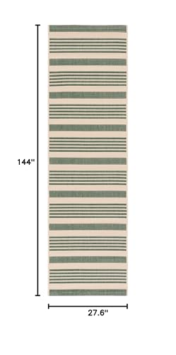 Safavieh Courtyard Collection Runner Rug - 2'3'' X 12', Beige & Dark Green, Stripe Design, Non-Shedding & Easy Care, Indoor/Outd